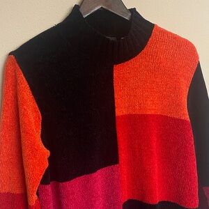 Sag Harbor Colorblock Mock Turtleneck Sweater - Black, Red, and Orange Medium